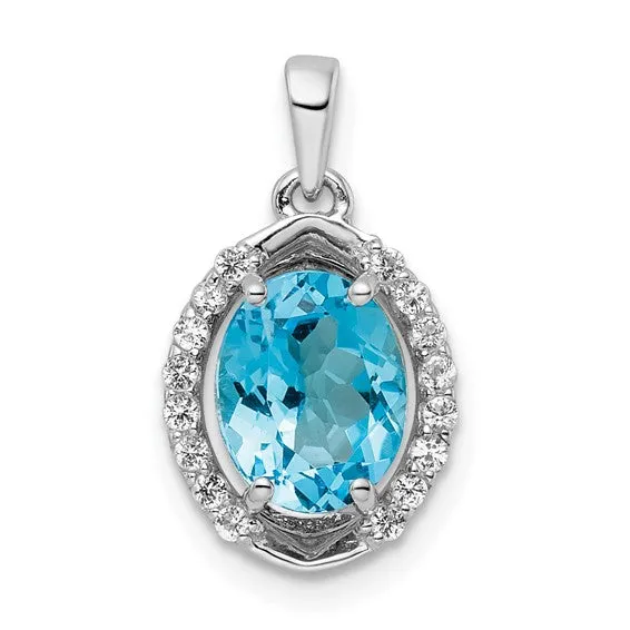 Sterling Silver Oval Gemstone and White Topaz Pendants