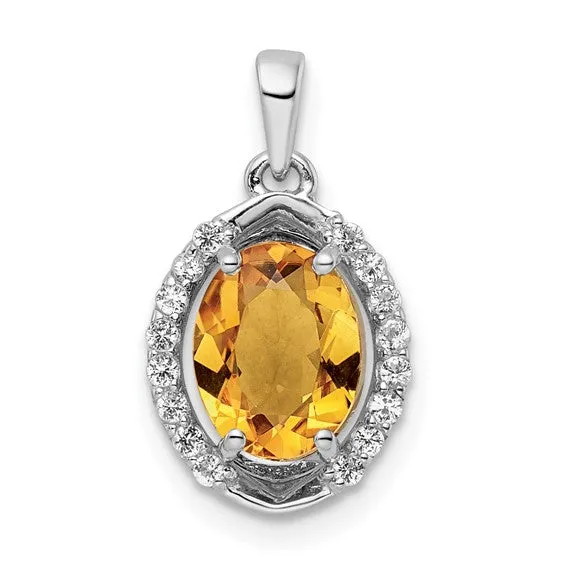 Sterling Silver Oval Gemstone and White Topaz Pendants