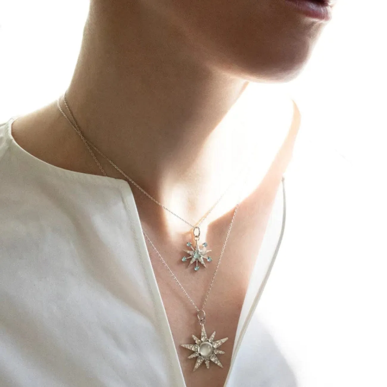 STERLING SILVER PETITE SAPPHIRE & BLUE TOPAZ STAR NECKLACE