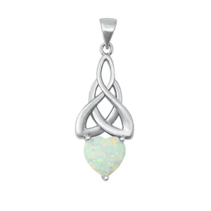 Sterling Silver Polished White Synthetic Opal Pendant Celtic Knot Charm 925 New
