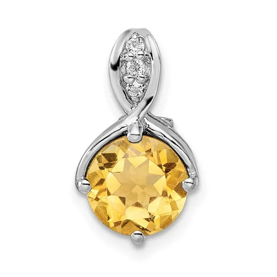 Sterling Silver Round 8mm Gemstone & White Topaz Pendants