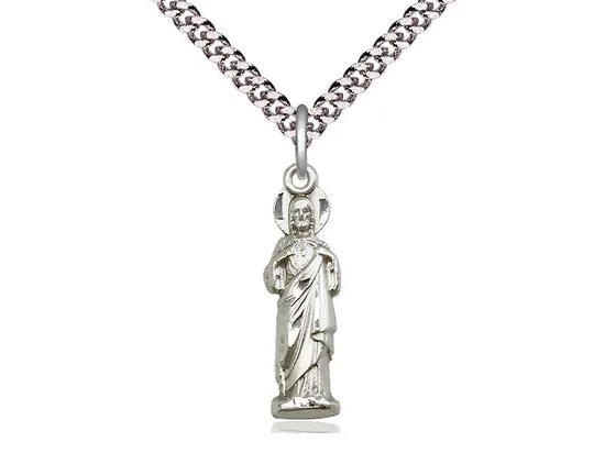 Sterling Silver Sacred Heart Pendant on a 24 inch Light Rhodium Heavy Curb Chain