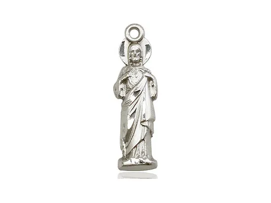 Sterling Silver Sacred Heart Pendant on a 24 inch Light Rhodium Heavy Curb Chain