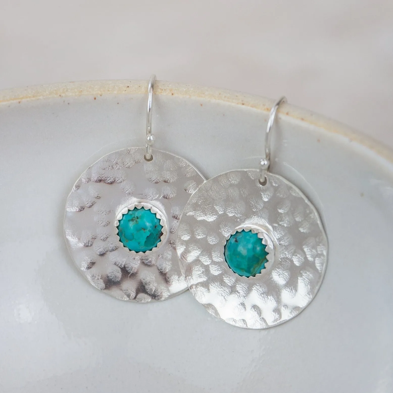 Sterling Silver Shield Earrings Turquoise