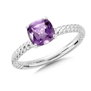 Sterling Silver Square Cut Amethyst Ring with Rope Design