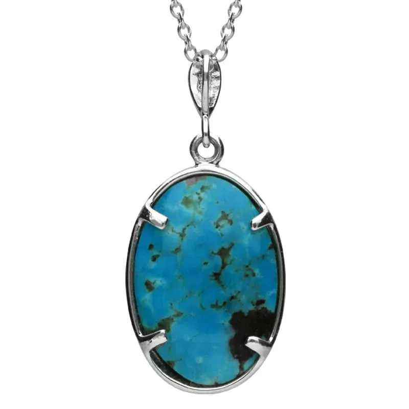 Sterling Silver Turquoise Marcasite Oval Art Deco Necklace