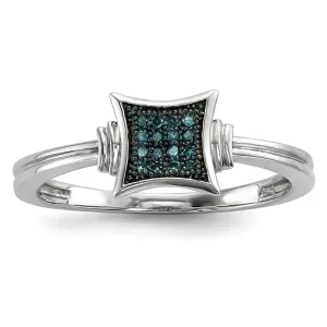Sterling Silver With White and Blue Diamonds Square Ring