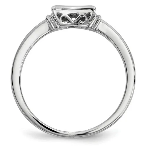 Sterling Silver With White and Blue Diamonds Square Ring
