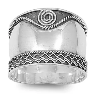 Sterling Silver Women's Bali Rope Swirl Ring Wide 925 Oxidized Band Sizes 5-12