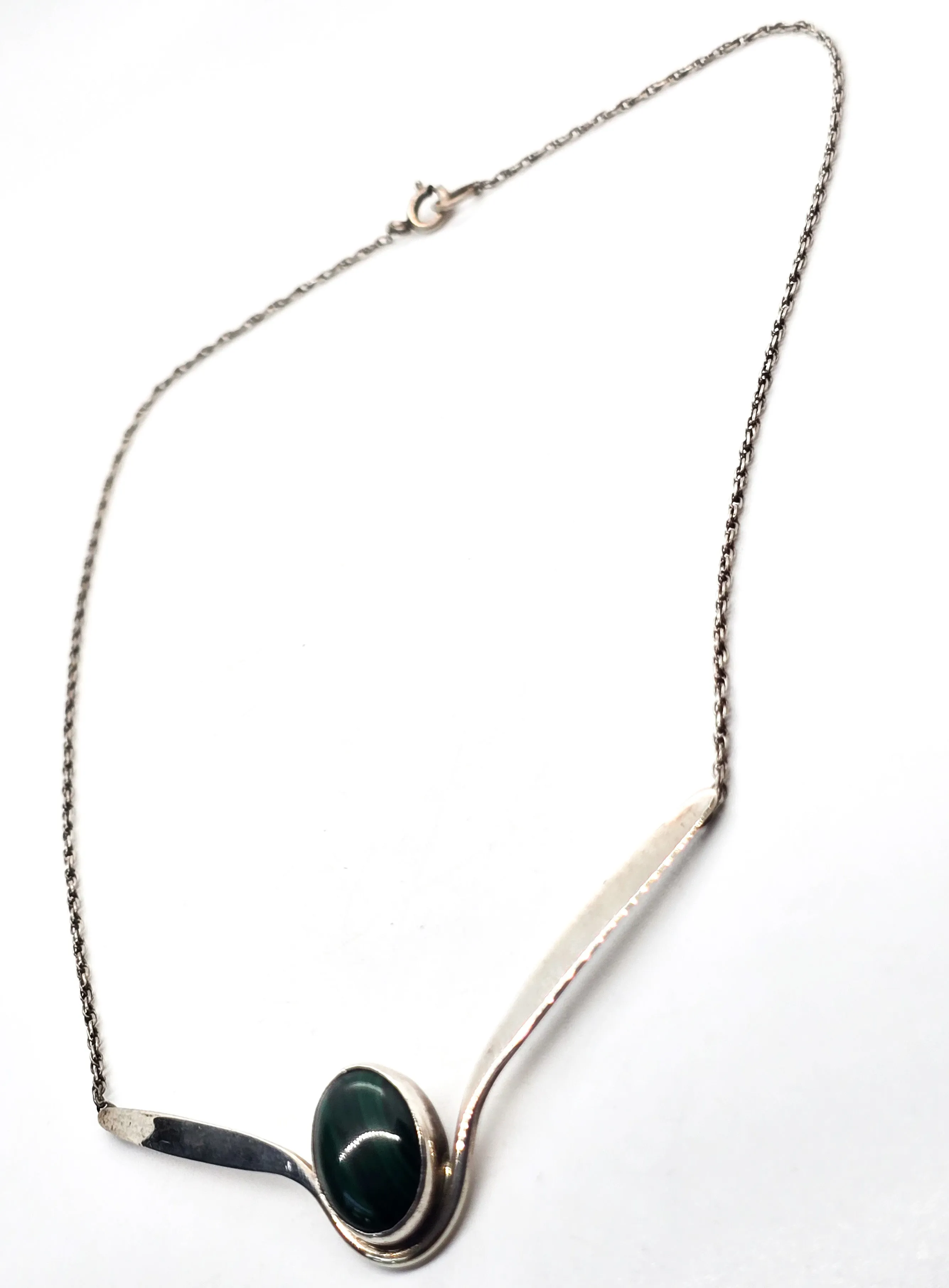 Steven Kolodny Banded Malachite sterling silver vintage 1980's retro necklace