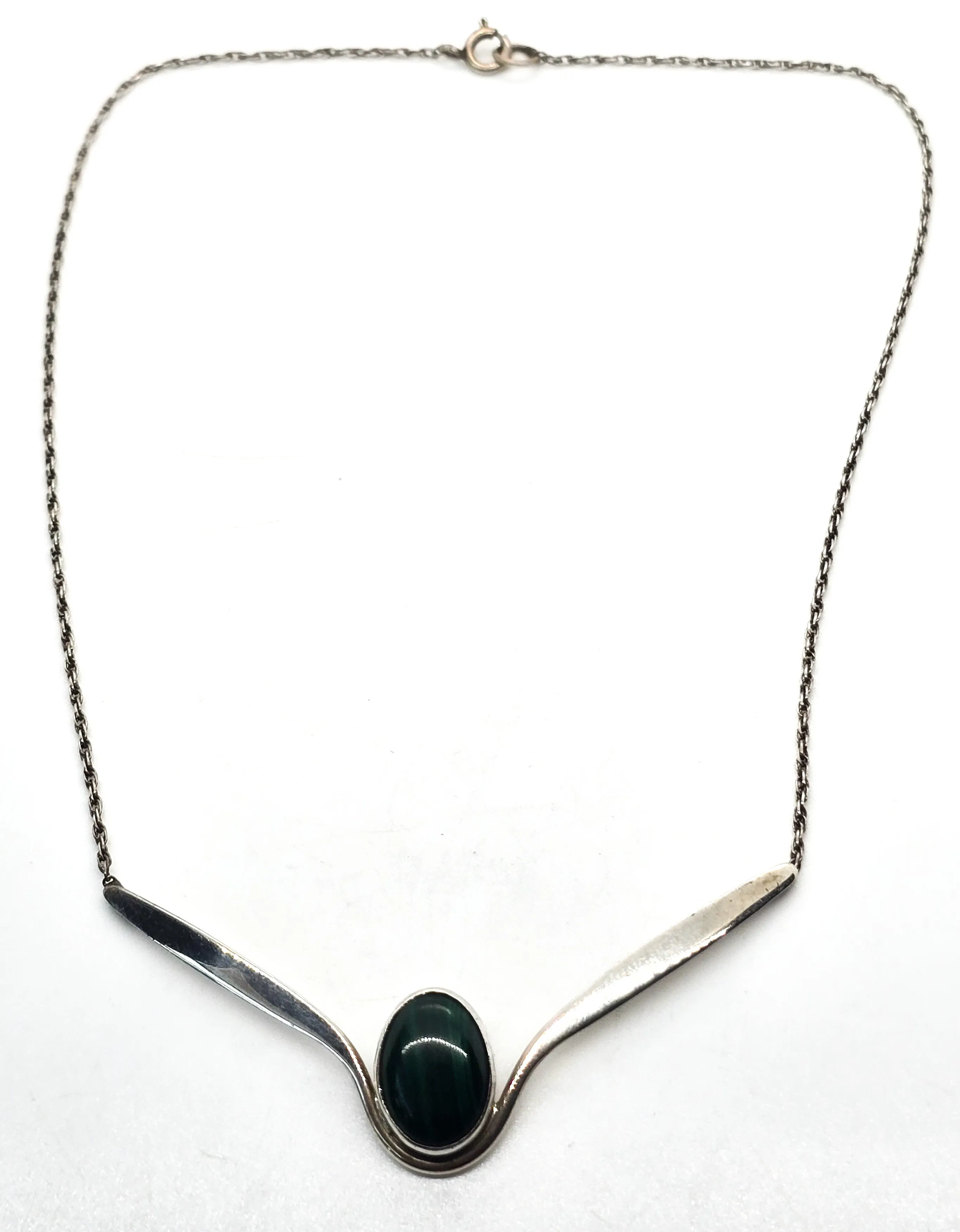 Steven Kolodny Banded Malachite sterling silver vintage 1980's retro necklace