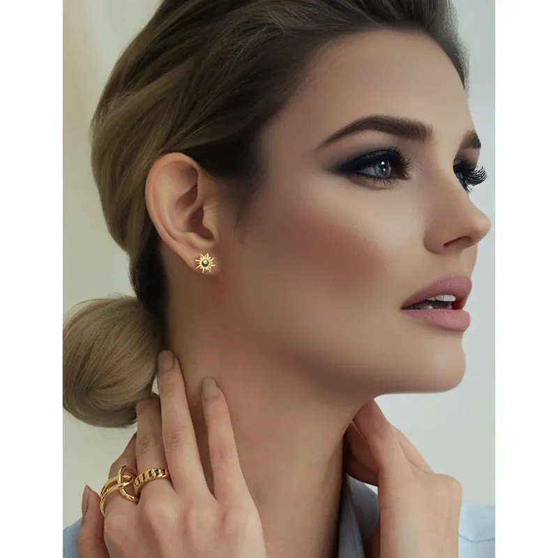 Sunburst Piercing Barbell Ball Back Earrings Sleeper Earrings