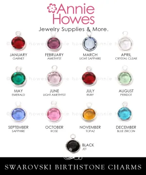 Swarovski Crystal Birthstone Charms - Rhodium Plated - Single Loop