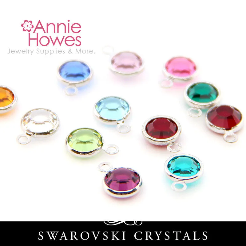 Swarovski Crystal Birthstone Charms - Rhodium Plated - Single Loop