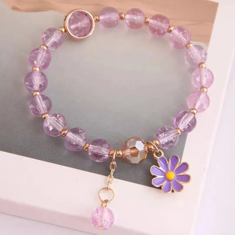 Sweet Vintage Pearl Lily Tulip Flower Bracelet for Women Fashion Korean Cute Tassel Peach Pendant Bracelets Aesthetic Jewelry