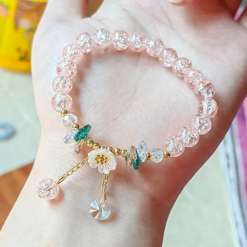 Sweet Vintage Pearl Lily Tulip Flower Bracelet for Women Fashion Korean Cute Tassel Peach Pendant Bracelets Aesthetic Jewelry
