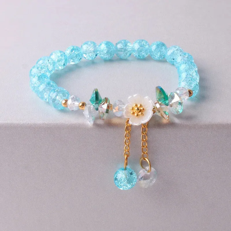 Sweet Vintage Pearl Lily Tulip Flower Bracelet for Women Fashion Korean Cute Tassel Peach Pendant Bracelets Aesthetic Jewelry