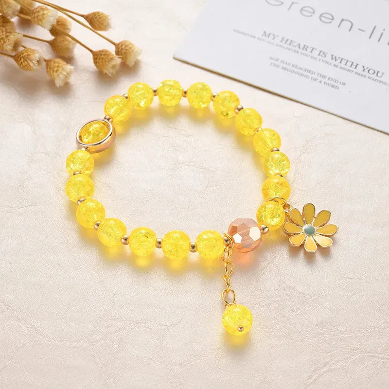 Sweet Vintage Pearl Lily Tulip Flower Bracelet for Women Fashion Korean Cute Tassel Peach Pendant Bracelets Aesthetic Jewelry