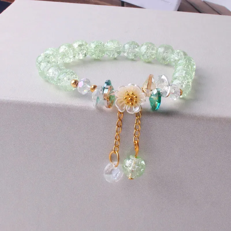 Sweet Vintage Pearl Lily Tulip Flower Bracelet for Women Fashion Korean Cute Tassel Peach Pendant Bracelets Aesthetic Jewelry