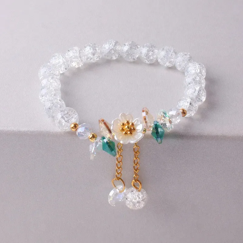 Sweet Vintage Pearl Lily Tulip Flower Bracelet for Women Fashion Korean Cute Tassel Peach Pendant Bracelets Aesthetic Jewelry