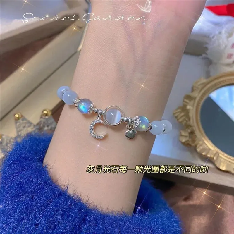 Sweet Vintage Pearl Lily Tulip Flower Bracelet for Women Fashion Korean Cute Tassel Peach Pendant Bracelets Aesthetic Jewelry