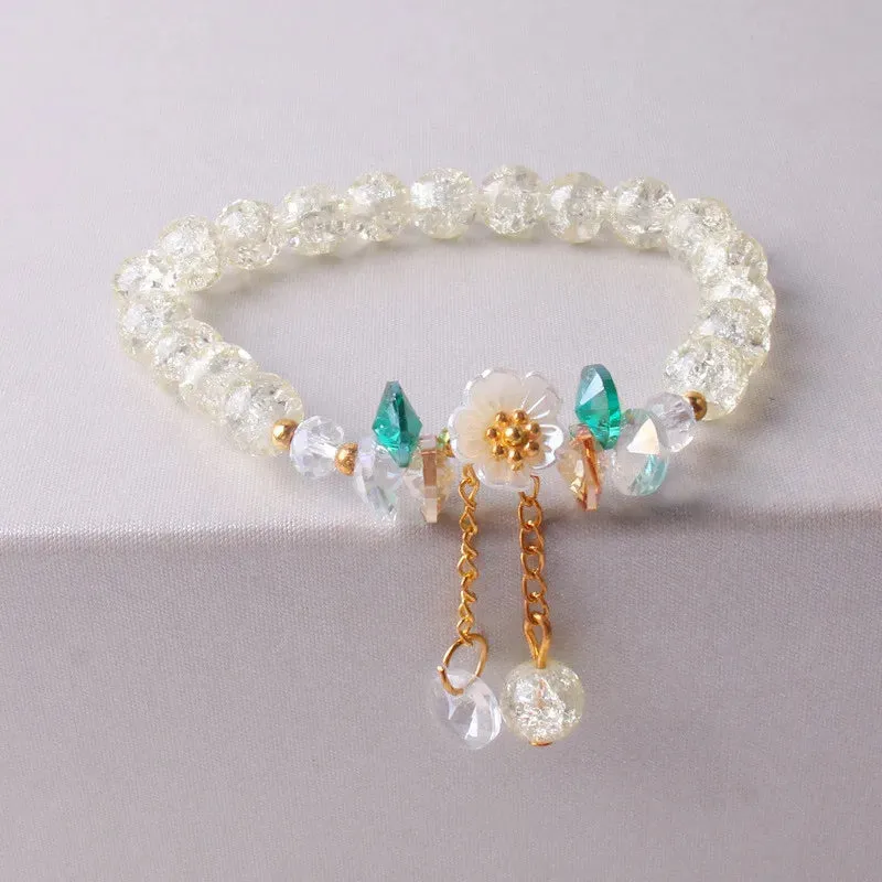 Sweet Vintage Pearl Lily Tulip Flower Bracelet for Women Fashion Korean Cute Tassel Peach Pendant Bracelets Aesthetic Jewelry