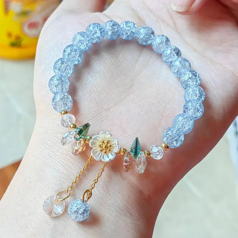 Sweet Vintage Pearl Lily Tulip Flower Bracelet for Women Fashion Korean Cute Tassel Peach Pendant Bracelets Aesthetic Jewelry
