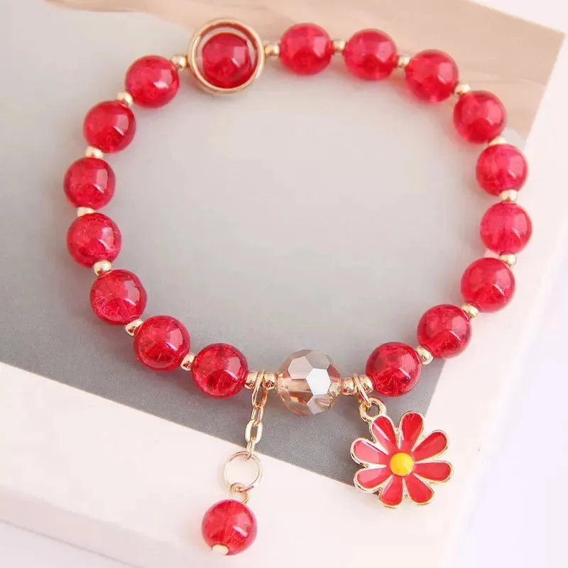 Sweet Vintage Pearl Lily Tulip Flower Bracelet for Women Fashion Korean Cute Tassel Peach Pendant Bracelets Aesthetic Jewelry
