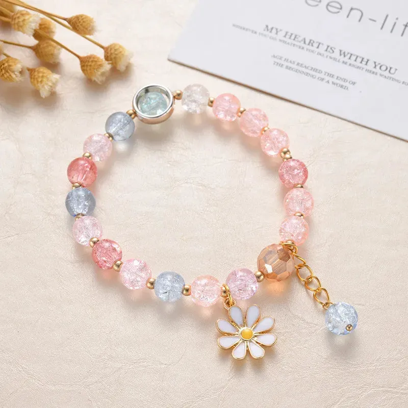 Sweet Vintage Pearl Lily Tulip Flower Bracelet for Women Fashion Korean Cute Tassel Peach Pendant Bracelets Aesthetic Jewelry