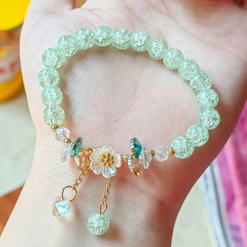 Sweet Vintage Pearl Lily Tulip Flower Bracelet for Women Fashion Korean Cute Tassel Peach Pendant Bracelets Aesthetic Jewelry