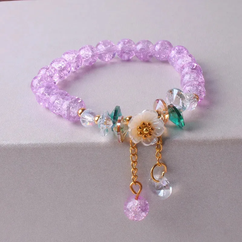 Sweet Vintage Pearl Lily Tulip Flower Bracelet for Women Fashion Korean Cute Tassel Peach Pendant Bracelets Aesthetic Jewelry