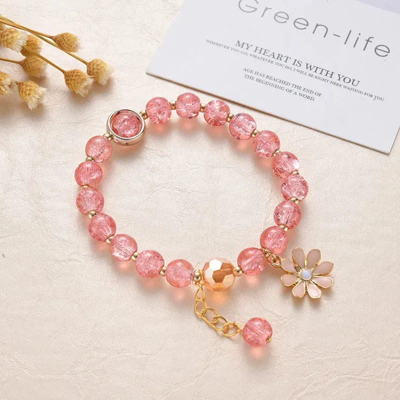 Sweet Vintage Pearl Lily Tulip Flower Bracelet for Women Fashion Korean Cute Tassel Peach Pendant Bracelets Aesthetic Jewelry