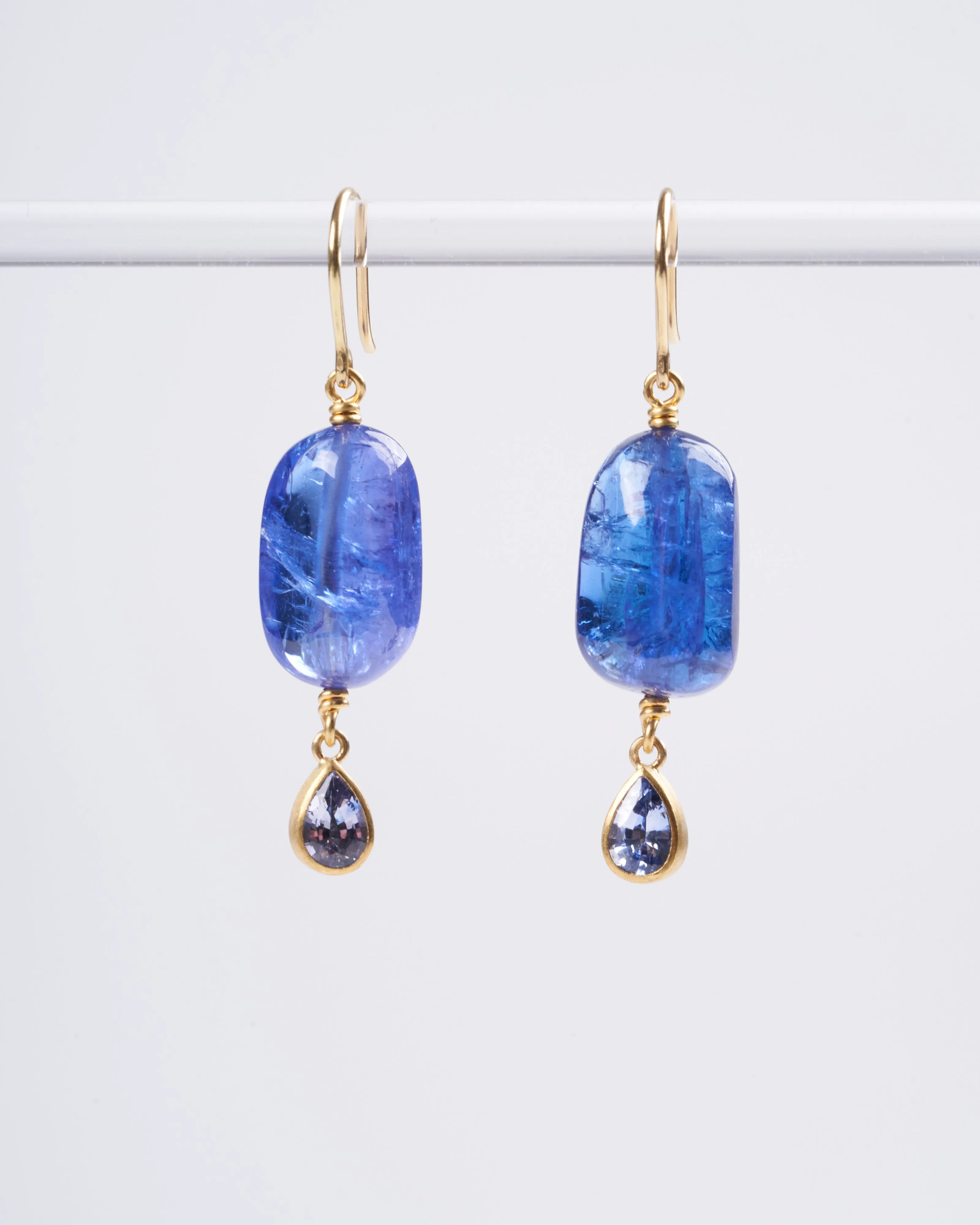 tanzanite and sapphire earrings - blue and gold
