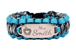 Teacher Name 550 Paracord Bracelet with Custom Engraved Stainless Steel ID Tag