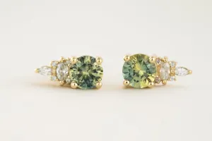 The Maeve Stud Earrings | Parti Green/Blue Round Sapphire
