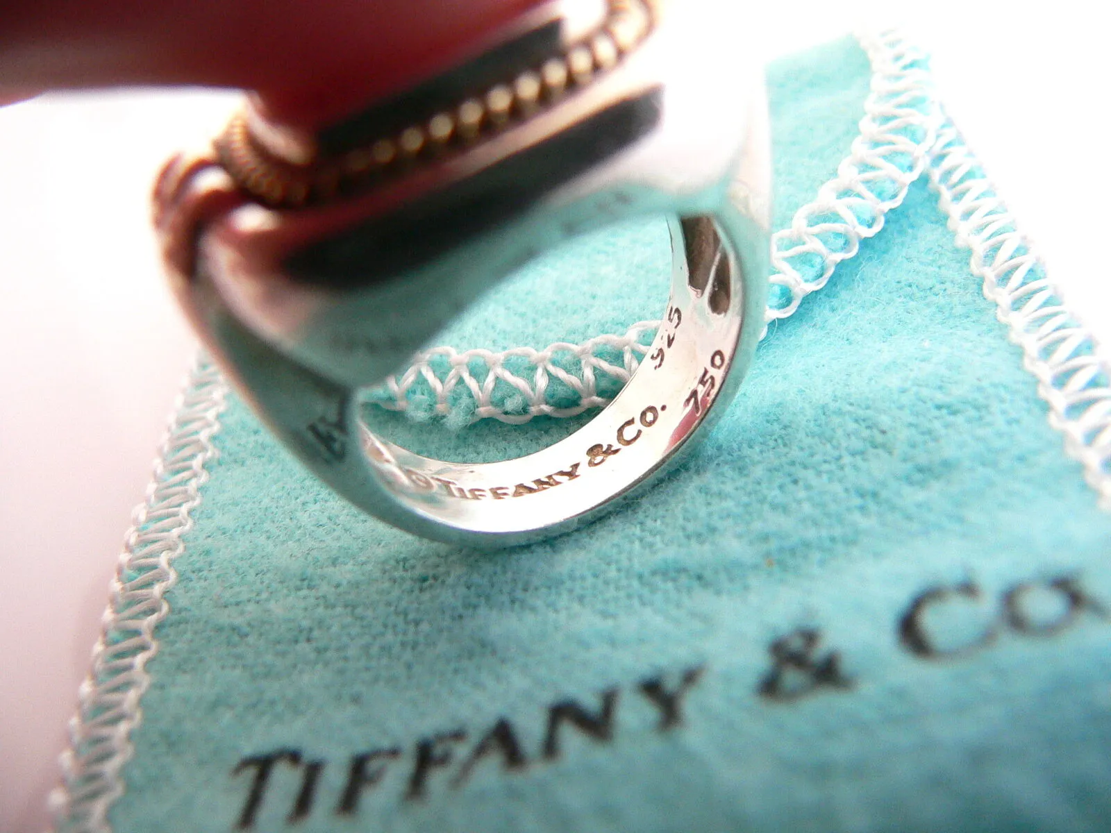 Tiffany & Co Silver 18K Gold Rope Square Ring Band 6 Rare Gift Pouch Love