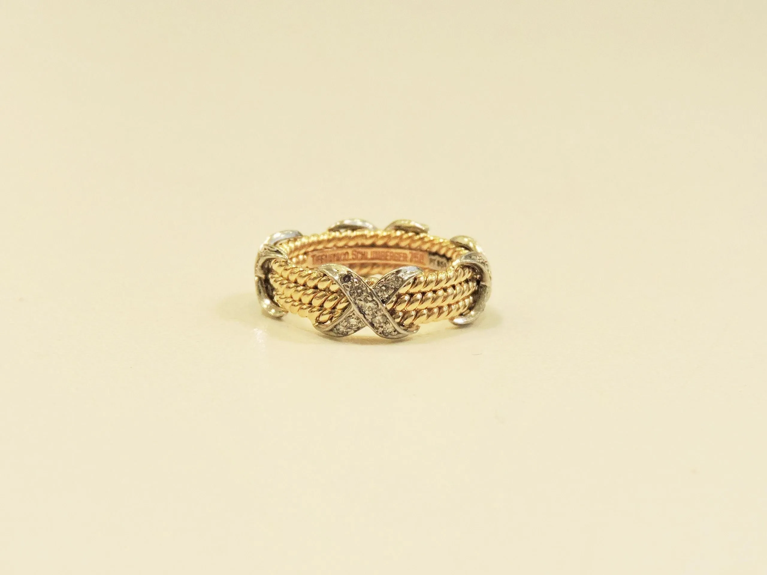 Tiffany & Co. Three-Row Rope & Diamond Ring Size 5