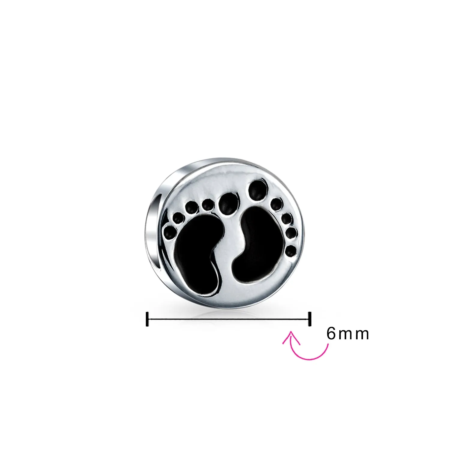 Tiny Feet Footprints Charm Bead for New Mothers Sterling Silver For Bracelet