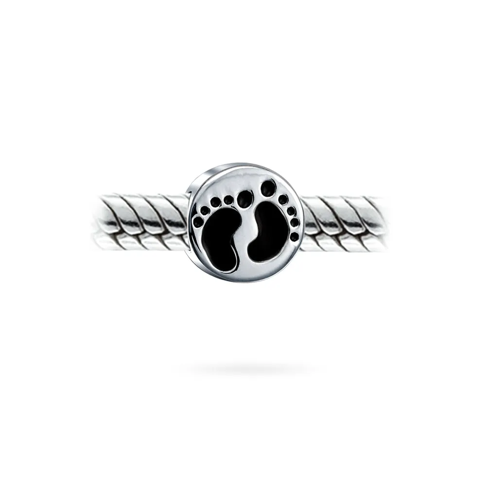 Tiny Feet Footprints Charm Bead for New Mothers Sterling Silver For Bracelet