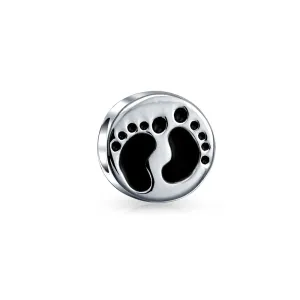 Tiny Feet Footprints Charm Bead for New Mothers Sterling Silver For Bracelet