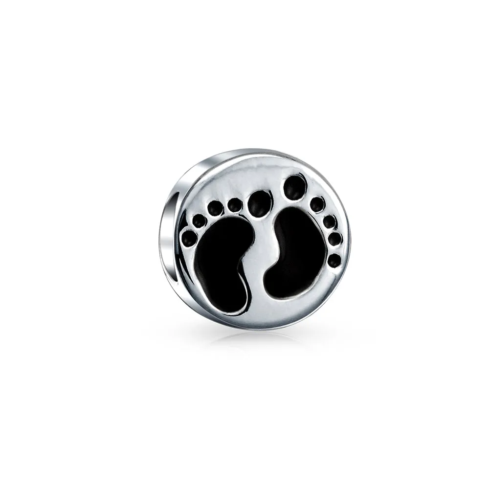 Tiny Feet Footprints Charm Bead for New Mothers Sterling Silver For Bracelet