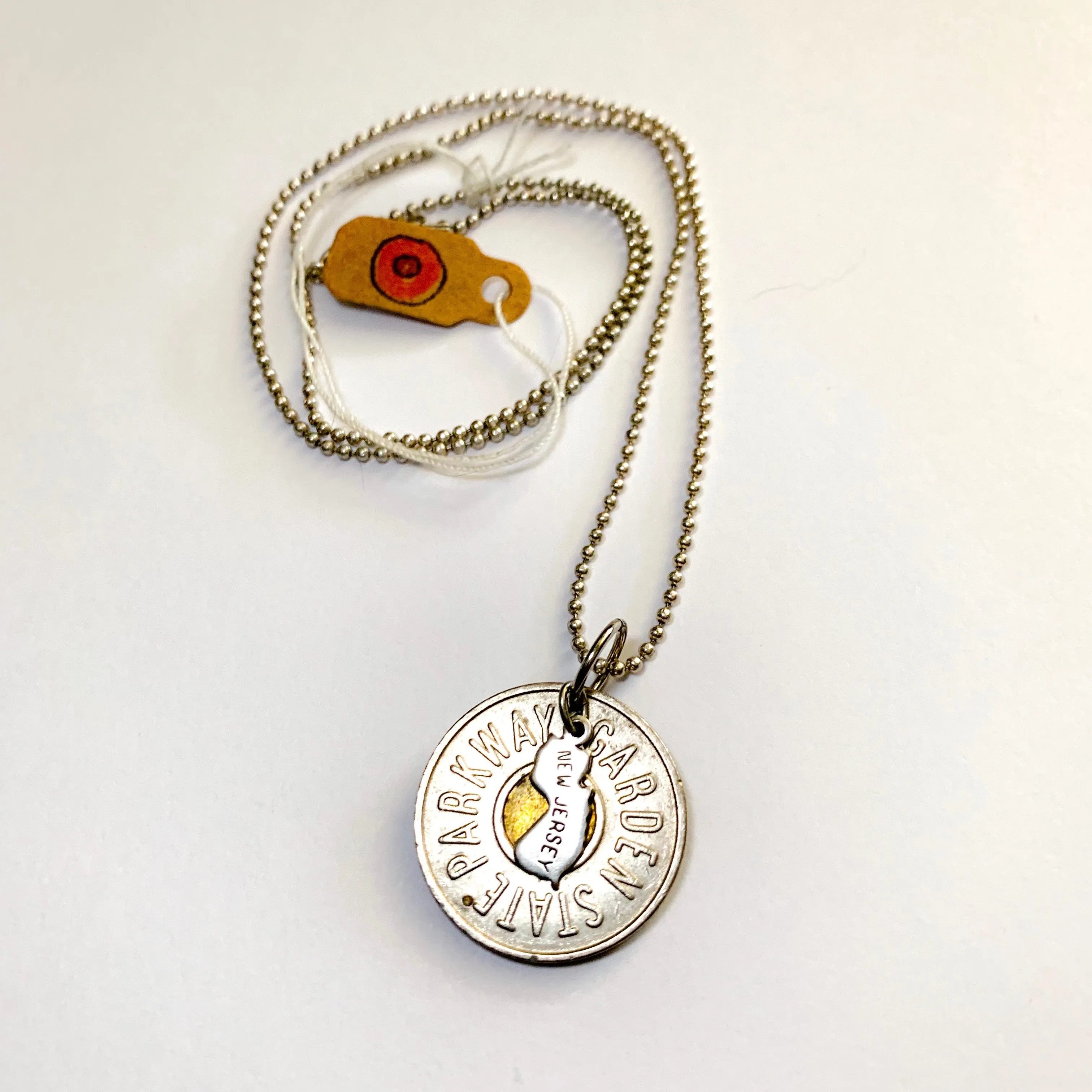 Token w/ NJ State Charm Tiny Ball Chain Necklace