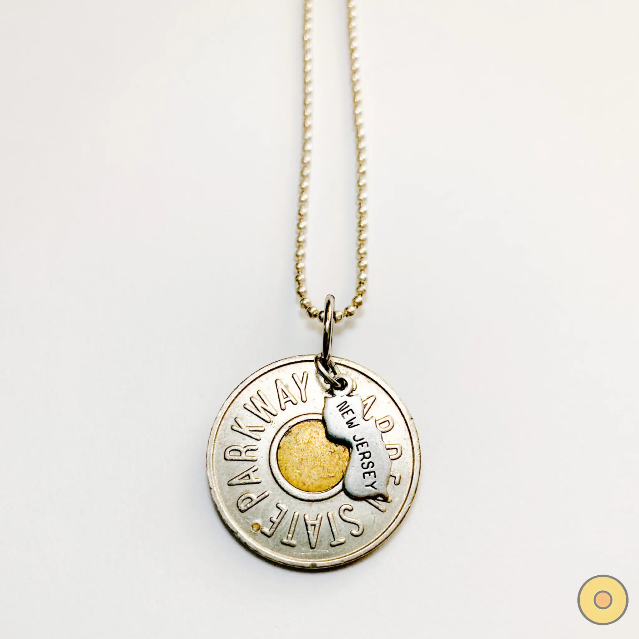 Token w/ NJ State Charm Tiny Ball Chain Necklace