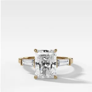 Translunar Tapered Baguette Engagement Ring With Elongated Radiant Cut Diamond