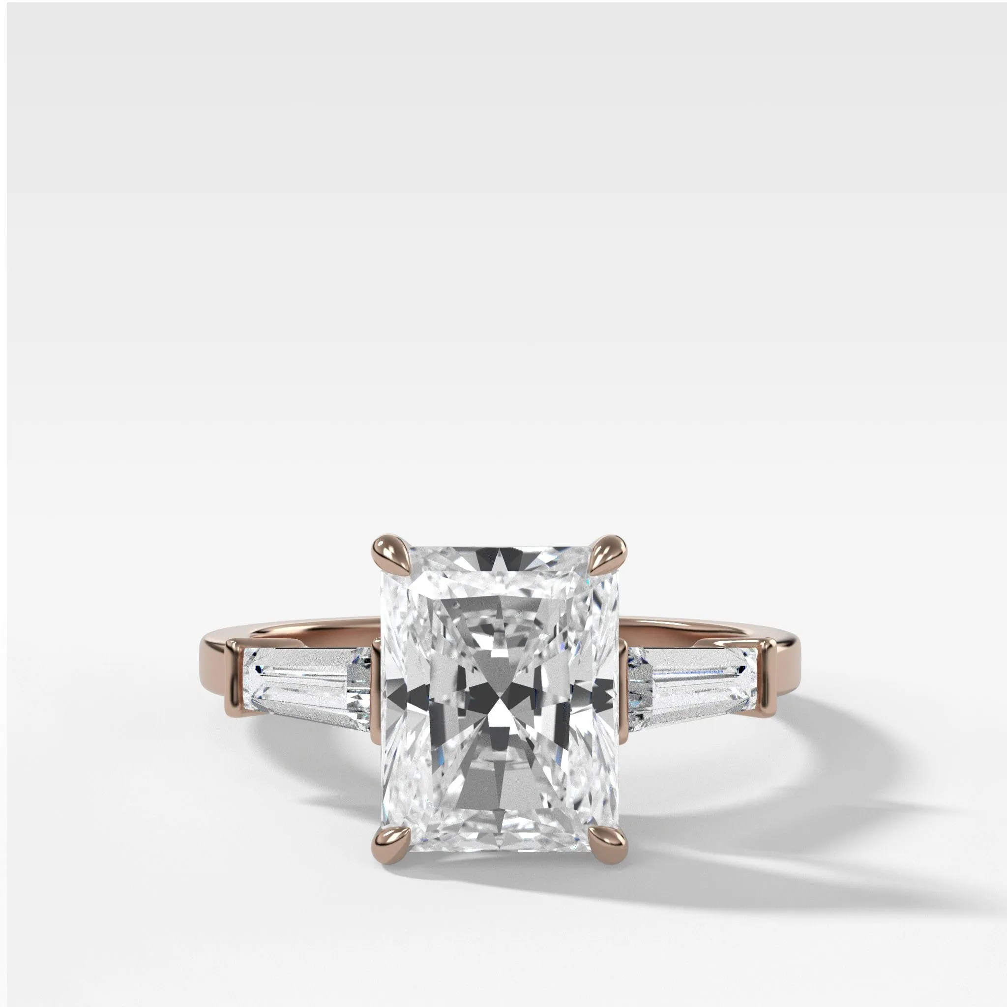 Translunar Tapered Baguette Engagement Ring With Elongated Radiant Cut Diamond