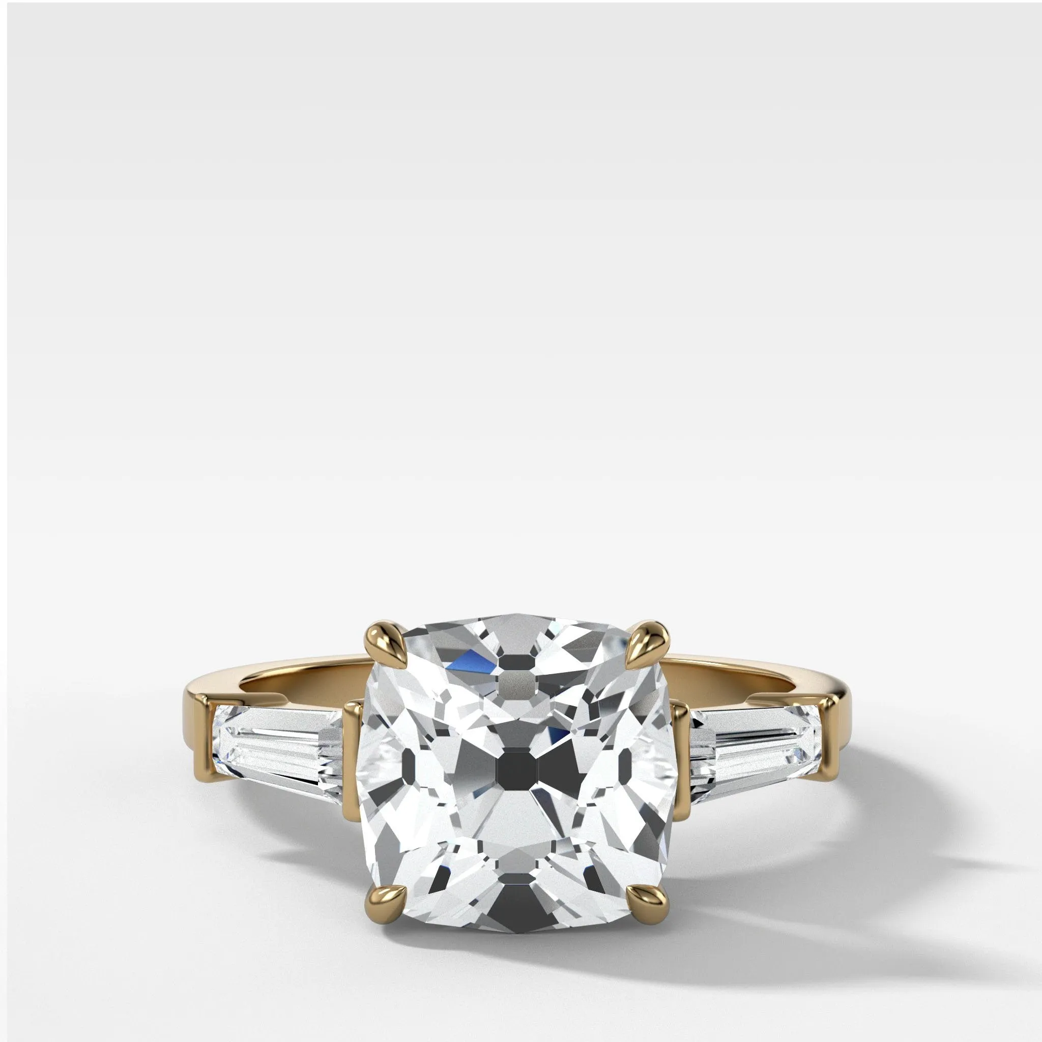Translunar Tapered Baguette Engagement Ring With Old Mine Cut Diamond