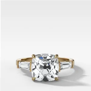 Translunar Tapered Baguette Engagement Ring With Old Mine Cut Diamond
