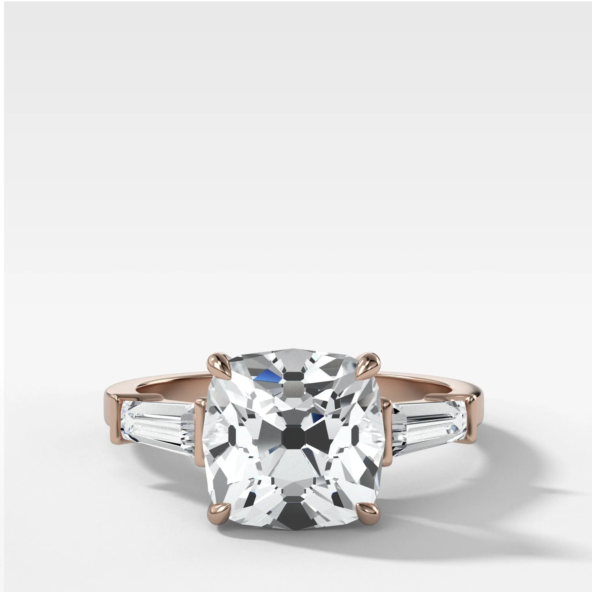 Translunar Tapered Baguette Engagement Ring With Old Mine Cut Diamond