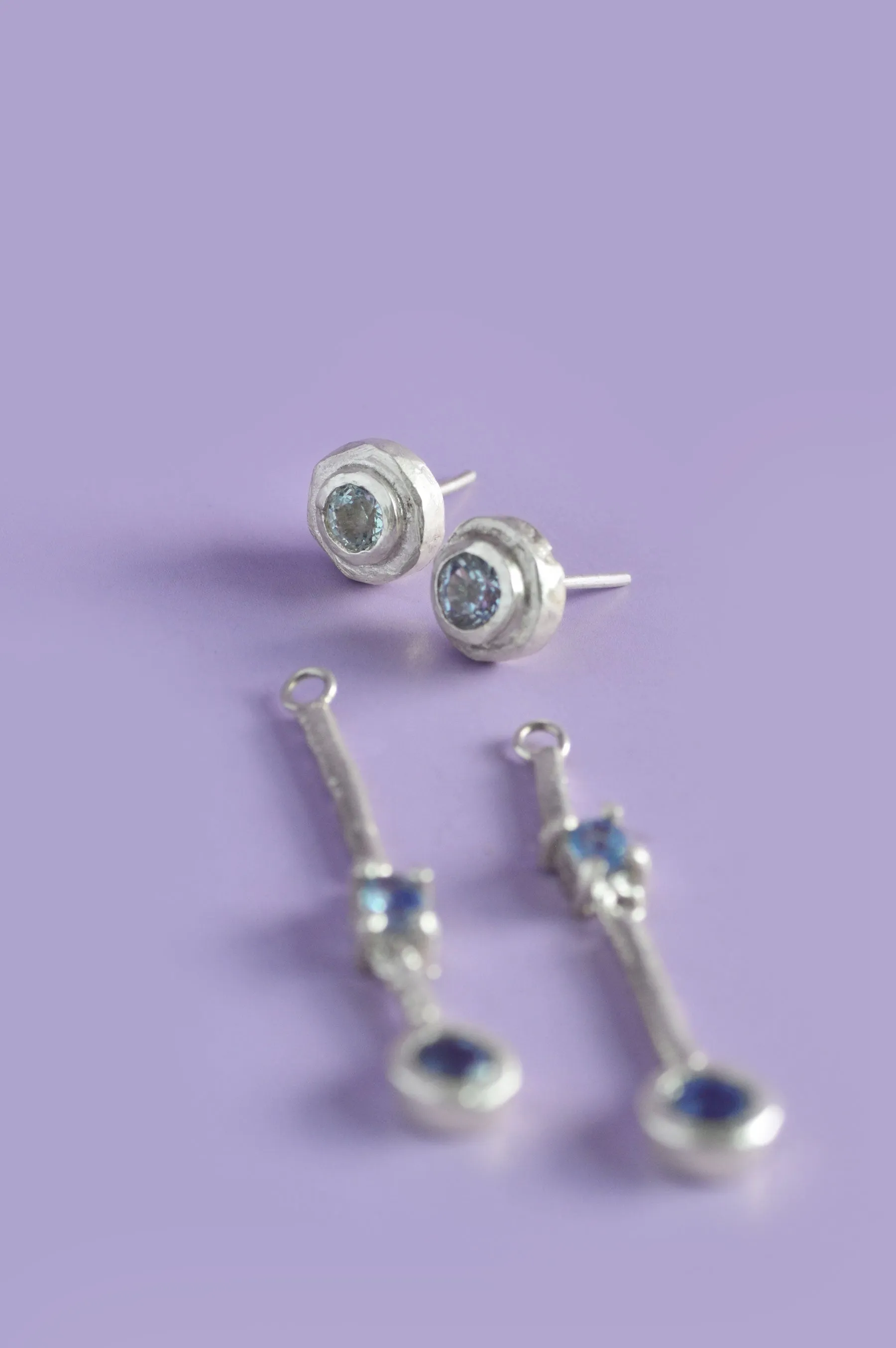 Trapeze Blue Topaz & Sapphire Silver Earrings 598-02