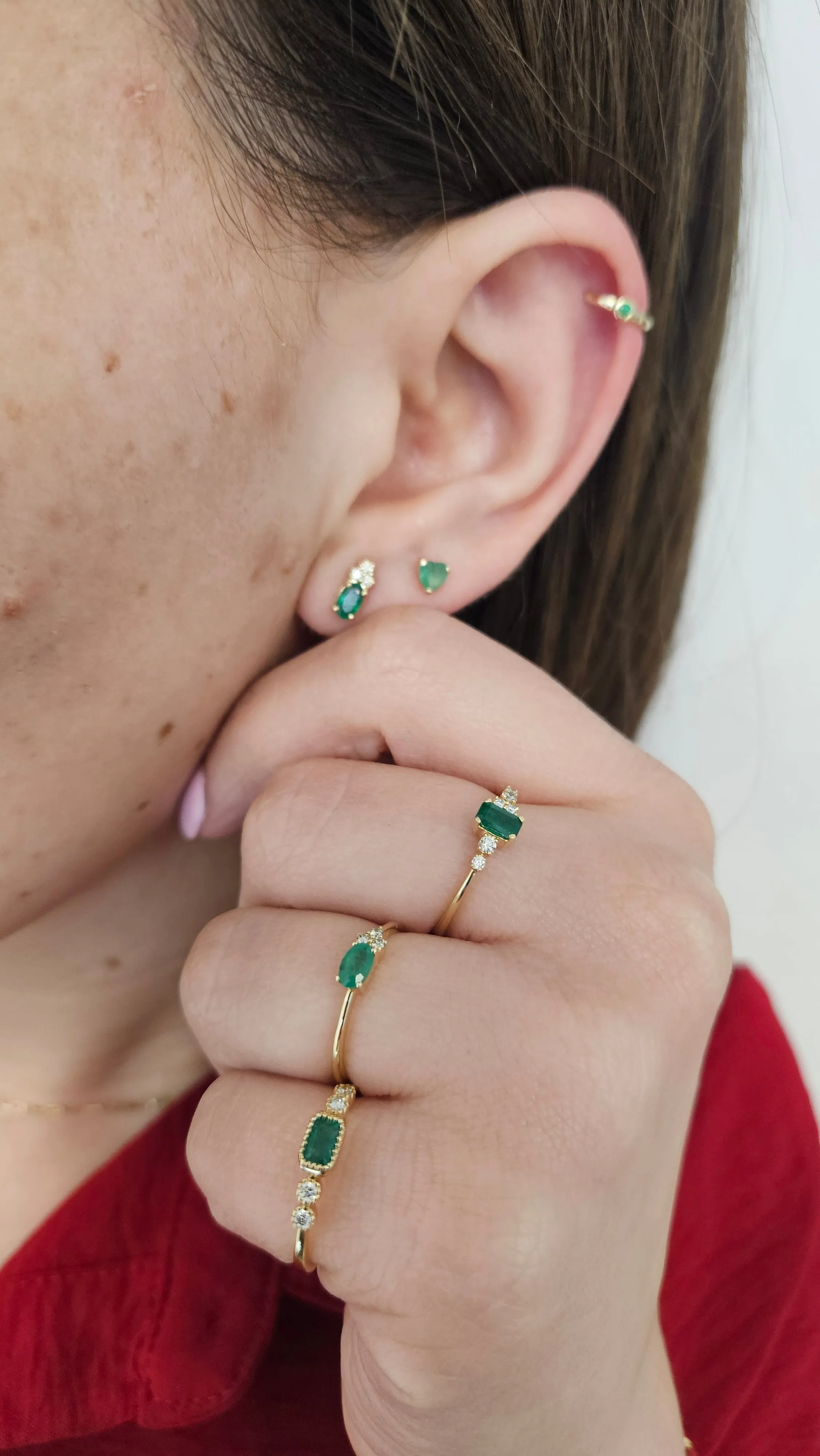 Trio Diamond Oval Cut Color Stone Earrings